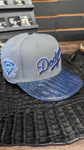 CUSTOM GRAY DODGERS LA HAT IN NAVY BLUE CROCODILE 🐊💯 ORIGINAL