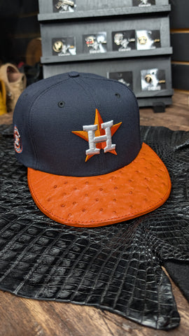 CUSTOM H-TOWN ORANGE OSTRICH LEATHER SNAPBACK HAT EL PLEBE HATS EXCLUSIVE 🔥