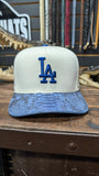 CUSTOM DODGER BLUE / OFF WHITE EXOTIC LEATHER 🐍 SNAPBACK HAT 💯 ORIGINAL EL PLEBE HATS EXCLUSIVE 🔥