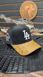 CUSTOM BLACK LA DODGERS IN PEANUT BUTTER 🥜 OSTRICH LEATHER SNAPBACK HAT 💯 ORIGINAL