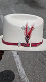 TOQUILLA / HATBAND 🐍💯 ORIGINAL EXOTIC LEATHER RUBY RED  / FREE RED STETSON FEATHER INCLUDED!