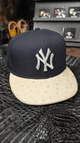 CUSTOM BLUE NY SNAPBACK HAT BONE OSTRICH LEATHER BRIM EL PLEBE HATS EXCLUSIVE 🔥