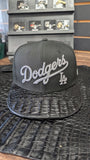 CUSTOM LA HAT IN BLACK CROCODILE DODGERS SCRIPT EL PLEBE HATS EXCLUSIVE 🔥