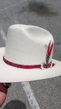 TOQUILLA / HATBAND 🐍💯 ORIGINAL EXOTIC LEATHER RUBY RED  / FREE RED STETSON FEATHER INCLUDED!