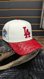 CUSTOM RED LA DODGERS OSTRICH LEATHER SNAPBACK HAT 💯 ORIGINAL (EL PLEBE HATS EXCLUSIVE)