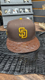 CUSTOM SD BROWN OSTRICH LEATHER SNAPBACK HAT EL PLEBE HATS EXCLUSIVE 🔥