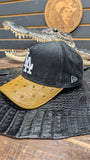 CUSTOM BLACK LA DODGERS IN PEANUT BUTTER 🥜 OSTRICH LEATHER SNAPBACK HAT 💯 ORIGINAL