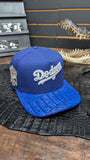 DODGERS SCRIPT BLUE CROCODILE 🐊 LEATHER SNAPBACK HAT 💯 ORIGINAL (EL PLEBE HATS EXCLUSIVE)