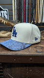 CUSTOM DODGER BLUE / OFF WHITE EXOTIC LEATHER 🐍 SNAPBACK HAT 💯 ORIGINAL EL PLEBE HATS EXCLUSIVE 🔥
