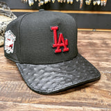 CUSTOM DOUBLE OSTRICH ( SUELA ROJA ) BLACK DODGERS SNAPBACK EL PLEBE HATS EXCLUSIVE 🔥