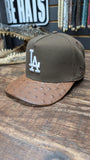 CUSTOM LA DODGERS RUSTIC BROWN OSTRICH LEATHER SNAPBACK HAT EL PLEBE HATS EXCLUSIVE 🔥
