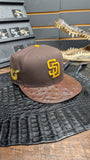 CUSTOM SD BROWN OSTRICH LEATHER SNAPBACK HAT EL PLEBE HATS EXCLUSIVE 🔥