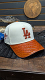 CUSTOM LA DODGERS COGNAC CROCODILE BELLY 🐊 SNAPBACK HAT 💯 ORIGINAL EL PLEBE HATS EXCLUSIVE 🔥