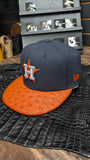 CUSTOM H-TOWN ORANGE OSTRICH LEATHER SNAPBACK HAT EL PLEBE HATS EXCLUSIVE 🔥