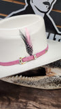 Sombrero 100X en Palma Original  Estilo  Sinaloa con toquilla de Avestruz 🍓 Rosa Ala de 3"