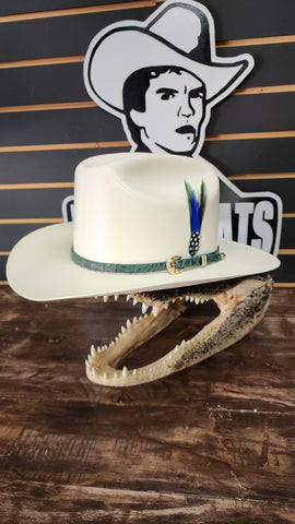 SOMBRERO 10,000X DIAMANTE 💎 FALDA DE 3" PALMA FINA CROCODILE 🐊 IMPERIAL GREEN