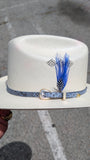 TOQUILLA / HATBAND 🐍💯 ORIGINAL EXOTIC LEATHER BLUE SAPPHIRE / FREE BLUE STETSON FEATHER INCLUDED