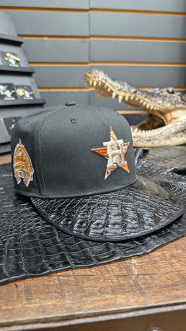 CUSTOM H-TOWN COW PRINT CROCODILE LEATHER SNAPBACK HAT EL PLEBE HATS EXCLUSIVE 🔥