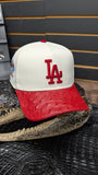 CUSTOM RED LA DODGERS OSTRICH LEATHER SNAPBACK HAT 💯 ORIGINAL (EL PLEBE HATS EXCLUSIVE)