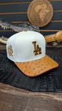 CUSTOM LA DODGERS LIGHT ALMOND OSTRICH LEATHER SNAPBACK HAT 💯 ORIGINAL