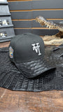 BLACK UPSIDE DOWN LA HAT IN BLACK OSTRICH LEATHER 💯 ORIGINAL SNAPBACK