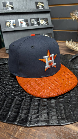 CUSTOM H-TOWN ORANGE CROCODILE LEATHER SNAPBACK HAT 💯 ORIGINAL