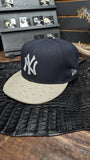 CUSTOM BLUE NY SNAPBACK HAT BONE OSTRICH LEATHER BRIM EL PLEBE HATS EXCLUSIVE 🔥